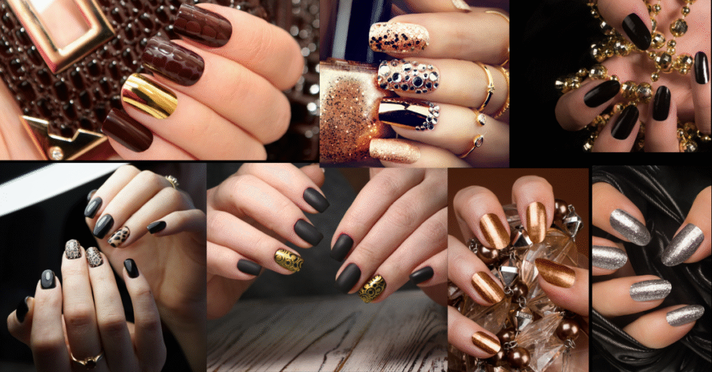Dark and Gold Colors Manicure Design Photo Collage (1200 x 628 px)